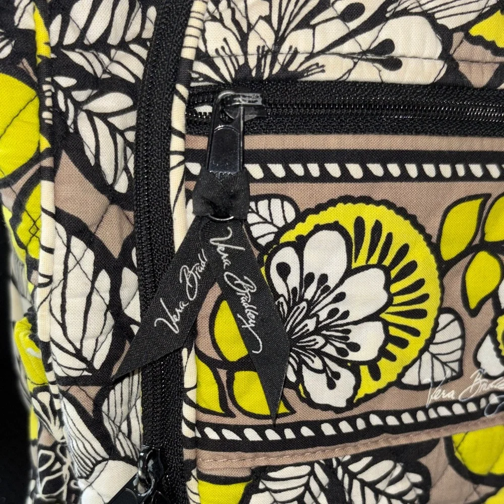 Vera Bradley Black, Yellow & Cream Floral Quilted Backpack - Picture 2 of 9